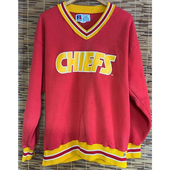 Russell Athletic Kansas City Chiefs XXL Vintage V Neck Pullover Sweatshirt - Picture 1 of 4